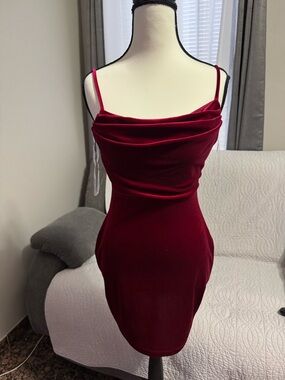 Windsor Velvet Cowl Neck Mini Dress in Deep Wine